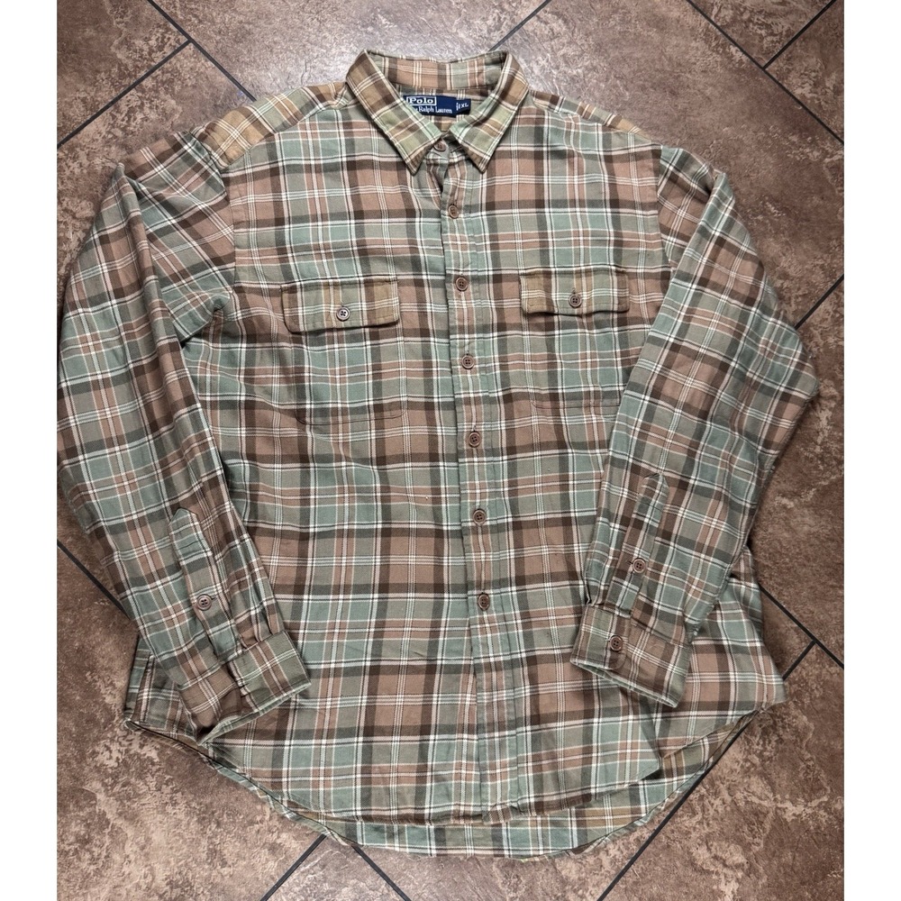 Vtg Polo Ralph Lauren Flannel Shirt Men XL Plaid Long Sleeve Classic Workwear